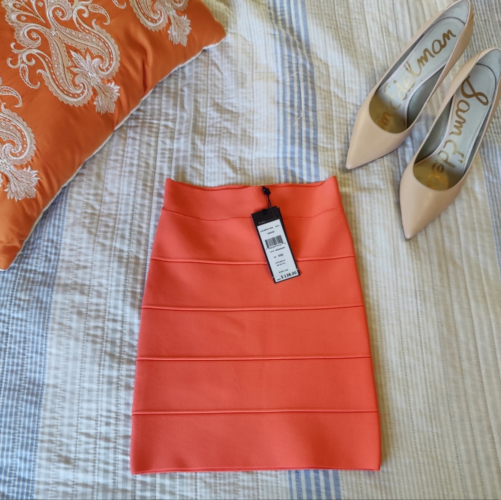 BCBGMAXAZRIA BodyCon Skirt Neon Orange XXS